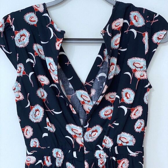 J Crew Mercantile Navy an Rust Faux Wrap Tiered Ruffle Mini Dress Floral Size 00 - Picture 8 of 11